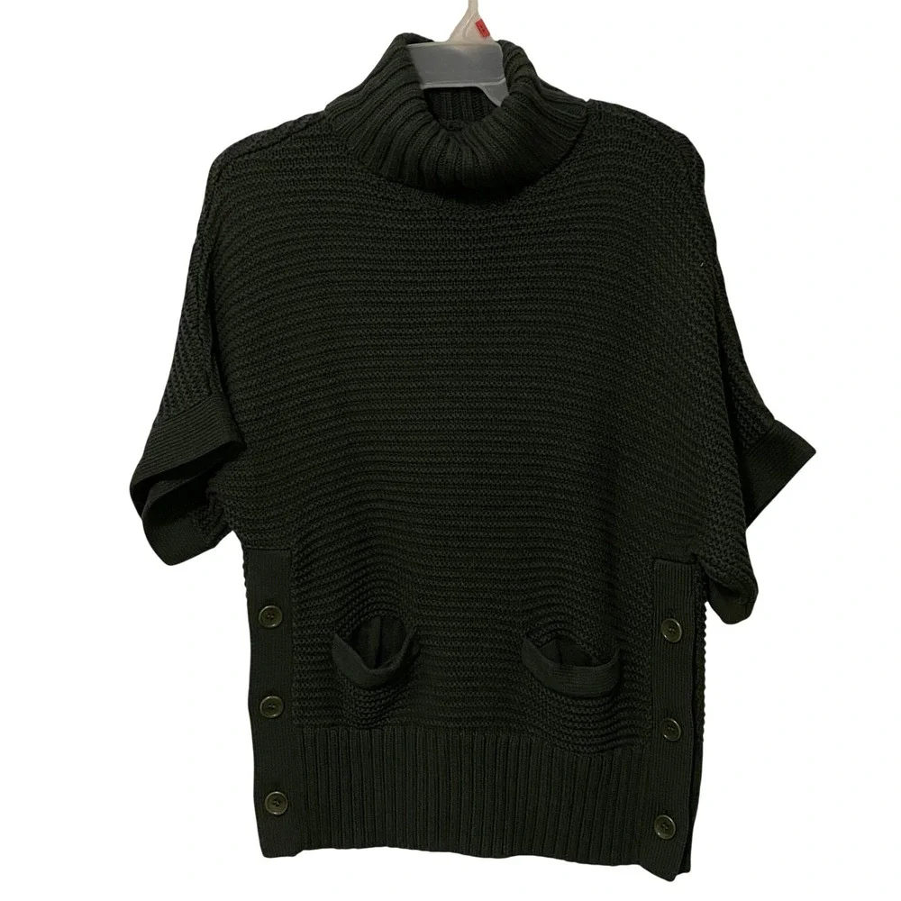 Cabincore Poncho Style J Crew Short Sleeve Turtleneck‎ Sweater Forest Green XXS